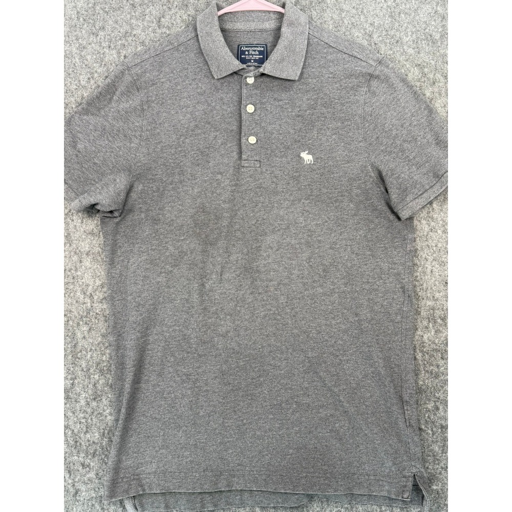 Abercrombie & Fitch Mens Gray Short Sleeve Moose Logo Pique Polo Shirt Medium